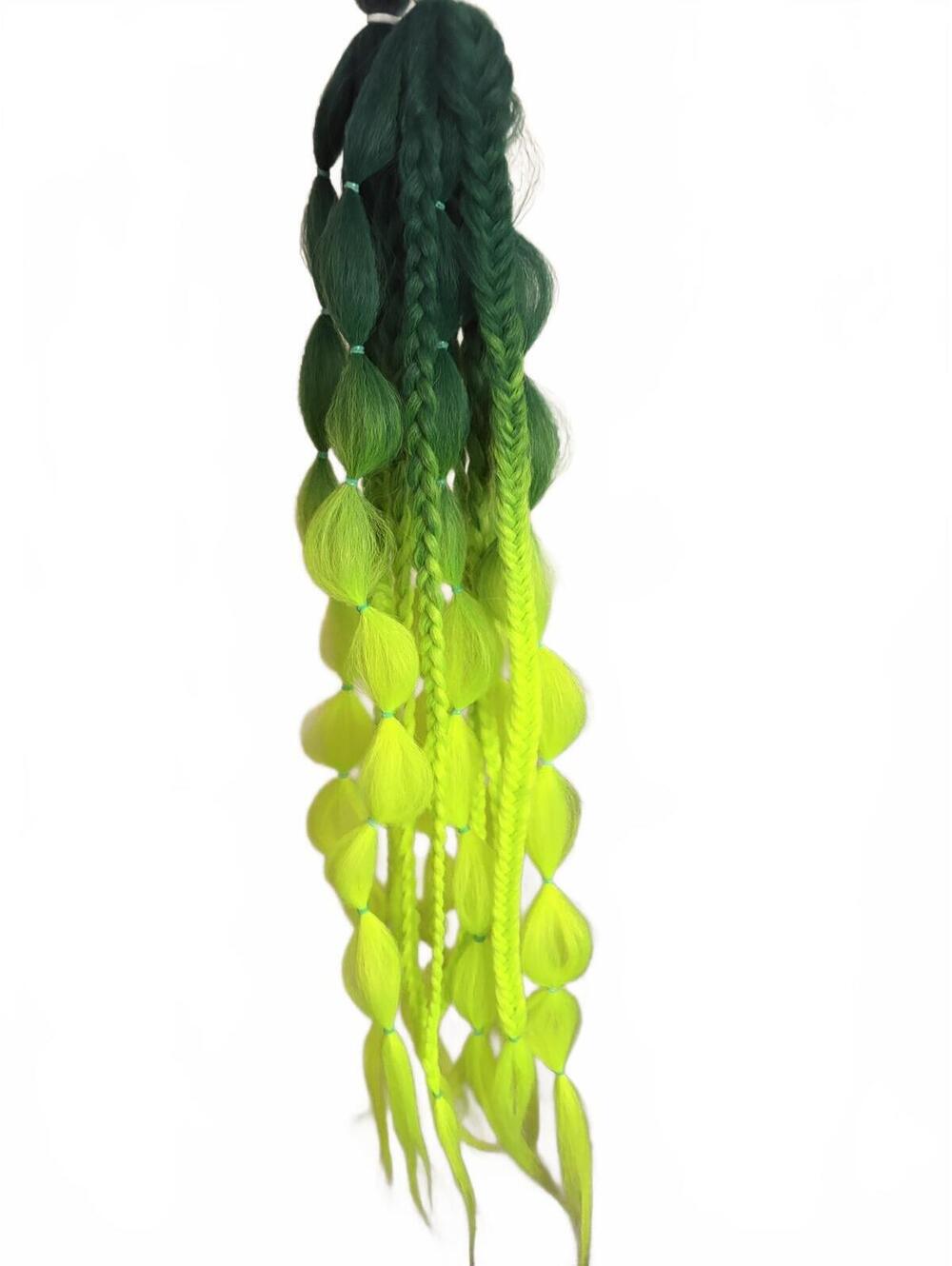 Handmade Neon Green Pigtail Hair Extensions - Picture 3 of 4